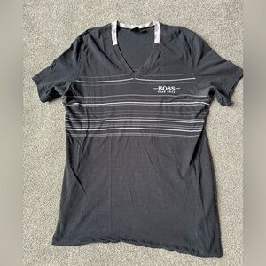Hugo Boss Black V-Neck Short Sleeve Tee with White Stripes